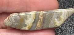 Agate Brooch Natural Stone Glossy Cream Gray Brown Tones 2 Inch