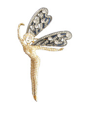 Vintage Goldtone Fairy Pixie w Silver Cubic Zirconia Wings China