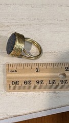 Vintage Artisan Lapis Lazuli Cabochon Brass Tone Adjustable Ring Sz 8.5