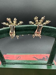 Vintage 1960’s Green Large Floral Rhinestone Flower Cip-on Earrings Sparkles MOD