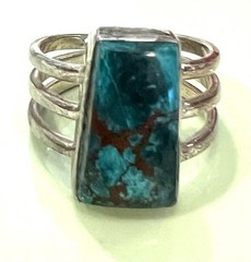 Vtg Chrysocolla Ring 925 Sterling Silver Sz 7 6g Unique Shape Aqua Color Ex Cond