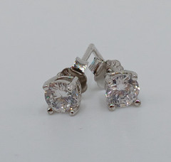 925 CZ Stud Earrings 4mm Sterling Silver 0.6g Round Brilliant Minimalist Petite