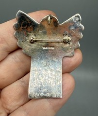 Vintage Mexico 925 Sterling Silver & Brass Angel Heart Pin Brooch Pendant 13.57g