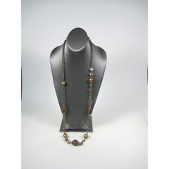 VCLM Vintage Necklace Glass Bead Strand Jewelry 36 inch Brasstone Chain