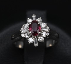 Fine 0.37ct Natural Ruby & 0.24ct Diamond Platinum Cross Cluster Ring Size 3