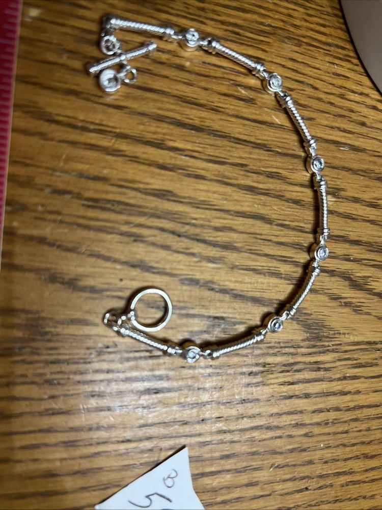 Silver Bracelet With Clear Stones Very Nice No Marks B595