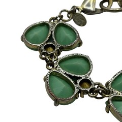 Leslie Danzis Bracelet Pale Green Double Teardrop & Clear Rhinestone Link Chunky