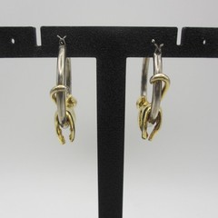 Vintage Figural Earrings Gold Tone Cat Silver Tone Hoop For Pierced Ears