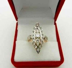 Vintage Solid 14k 585 Rose & White Gold Cluster Diamonds Navette Ring size 5.5
