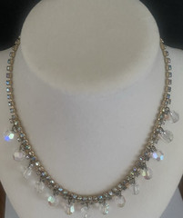 VTG1960’s Gold Tone Chain W/Clear AB Glass Beads/Rhinestone Choker Necklace-15″