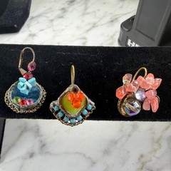 Lot of 3 Laly Artisan Earrings Mismatched Handcrafted Glass Crystal Gemstone
