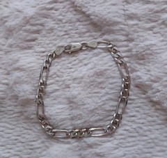 Vintage Sterling Silver 925 Figaro Chain Thick Bracelet 9.6 Grams About 8″ Long