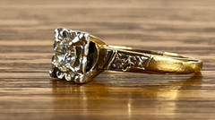 1940’s Vintage 4.2mm Natural Diamond 14K Gold Platinum Hallmark Engagement Ring
