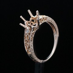 Solid 14K White Gold Diamond Ring 8mm Round Vintage Antique Semi Mount Setting