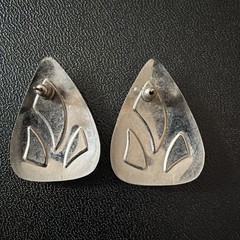 Vintage Silver Tone And Enamel Pierced Earrings Blue And Off White