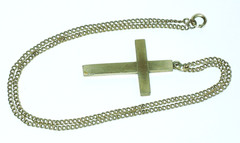 Mid Victorian English Cut & Applied 10K Rose & Green Gold Top Cross~HFB Co Chain