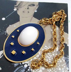 Vtg Runway Rare NAPIER Blue Enamel White Cab Pendant Necklace Book Pc BERTOLLI