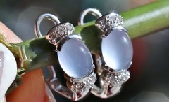 signed BH EFFY 14k white gold earrings 3.10ct blue chalcedony diamond 4.1g N2752