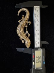 Gold Tone Black Accent Textured Metal Lizard Salamander Brooch 3.5 In Black Eyes