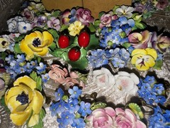 Vtg Jewelry Lot Signed English Fine Bone China Flower Art Brooch Earring Garden