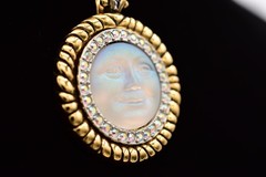 Vintage Kirks Folly Seaview Moon Face Pendant Necklace Gold AB Crystal 80s Bin3D