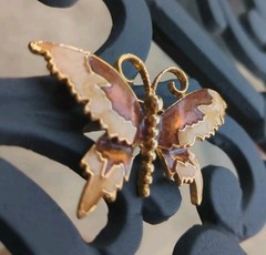 Vintage 90’s AAi Gold Tone Bronze Brown and Beige Enamel Butterfly Brooch Pin