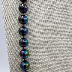Vintage Iridescent Black Pearl Strand Necklace Long Opera Bead Peacock Blue Y2K
