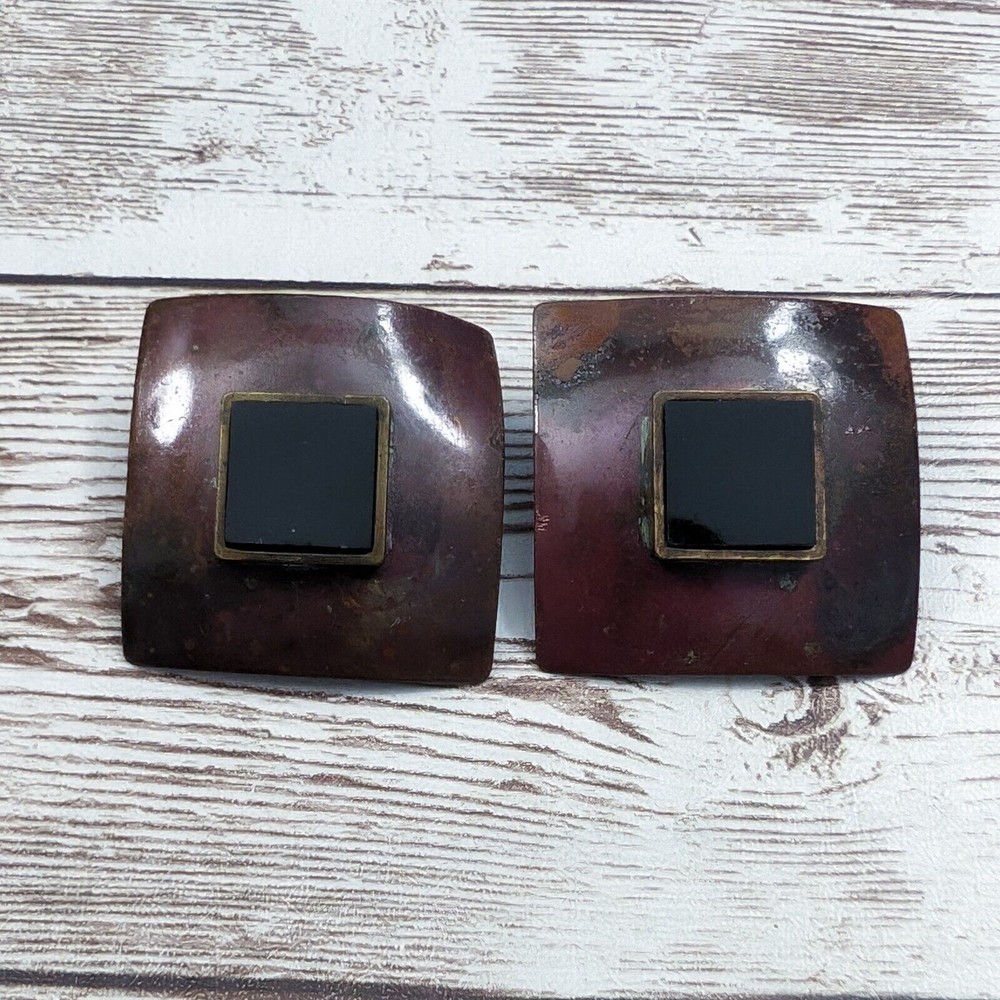 Vintage Earrings for Pierced Ears Square Shape – Bent with Heavy Tarnish