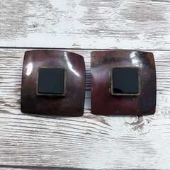 Vintage Earrings for Pierced Ears Square Shape – Bent with Heavy Tarnish