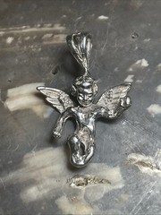 Vintage Winged Angel Pendant Charm In Solid Sterling Silver