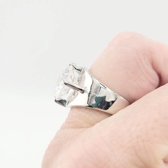 Vtg Sz 9 Ring Lg Round Cubic Zirconia 18KGE White Gold Electroplated Jewelry