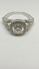 Art Deco Style Round Cut Lab Created Diamond 14k White Gold FN Wedding Ring