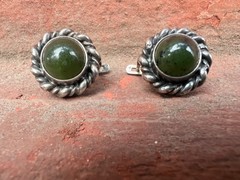 Vintage soviet earrings with Export stamp silver 925 with Nephritis USSR