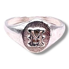 Initial Letter M Signet 925 Sterling Silver Child Woman Pinky Ring Size 3.25