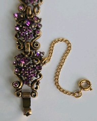 VTG Hollycraft Amethyst Purple Rhinestone Bracelet Gold Tone Signed 1950s