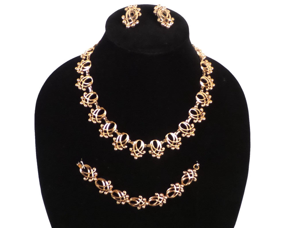 VINTAGE PARURE COPPER copyrightRENOIR SIGNED NECKLACE BRACELET AND EARRINGS SET