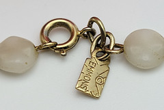 Vintage 50’s Emmons White Stone Beaded Necklace 15 Inch Gold Tone Carved 7.6mm