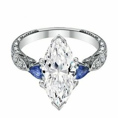 Art Deco Marquise Cut Lab Created Diamond Wedding 14Ct White Gold Finish Ring