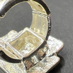 Turquoise Enamel Rectangle Stretch Ring Vintage Silver Tone Size 7+