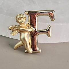 Vintage L Razza Cherub Brooch 24mm Letter Initial F