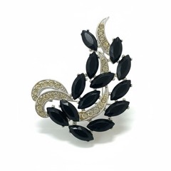 Vintage Sarah Coventry Brooch Vienna Nights Black Rhinestone Pin Leaf Shaped