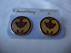 VINTAGE SAMUEL HUANG DESIGNER CLOISONNE RETRO MOD RED & BLACK STUD EARRINGS