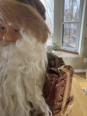 Old World Vintage Santa-Tapestry Gold Faux Fur-Stand Alone-18” Tall-Regal