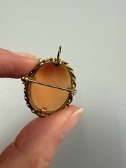 Vintage Carved Shell Cameo Brooch Pendant 1/20 12K GF Lady Portrait Twist Frame
