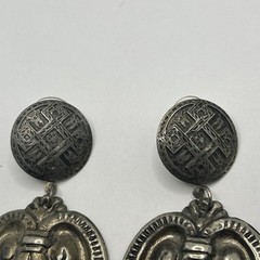 3.5” VTG Silver-tone Oversized Sacred Hearts Ornate Dangle Drop
