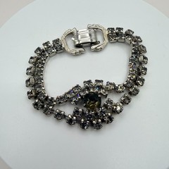 Vintage Silver Tone Rhinestone Bracelet Smoky Gray Multi Strand Cluster Retro