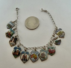 Vintage 10 Australia Tourist Historical Sites Shield Charms 925 Bracelet 7 3/4”
