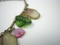 Vintage Gold Tone Fruit Salad Charm Necklace Plastic Charms 15in Boho Heart Leaf