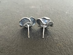 Vintage .925 Sterling Silver 3-D 3 Dimensional Rose Post Stud Earrings EUC