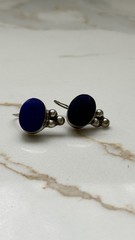 Vintage Mexican 925 Sterling Silver Lapis Blue Stone Dangle Earrings Taxco